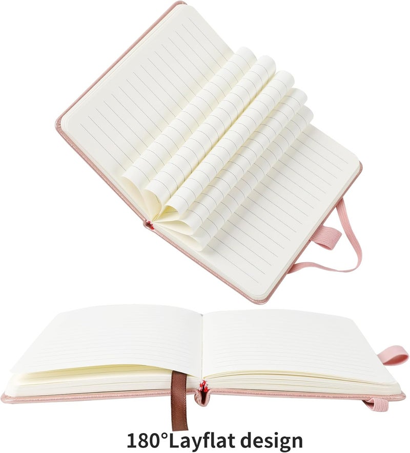 Animusphere 2Pack Pocket Notebook Small Notebook Journal Notebook 4 inches x 5.7 inches 200 Pages Leather Cover With Pen Holder Page Marker Ribbons (Rose Gold) - Image 2
